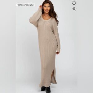 Pinkblush Beige Side Slit Maternity Maxi Sweater Dress color Beige Size L